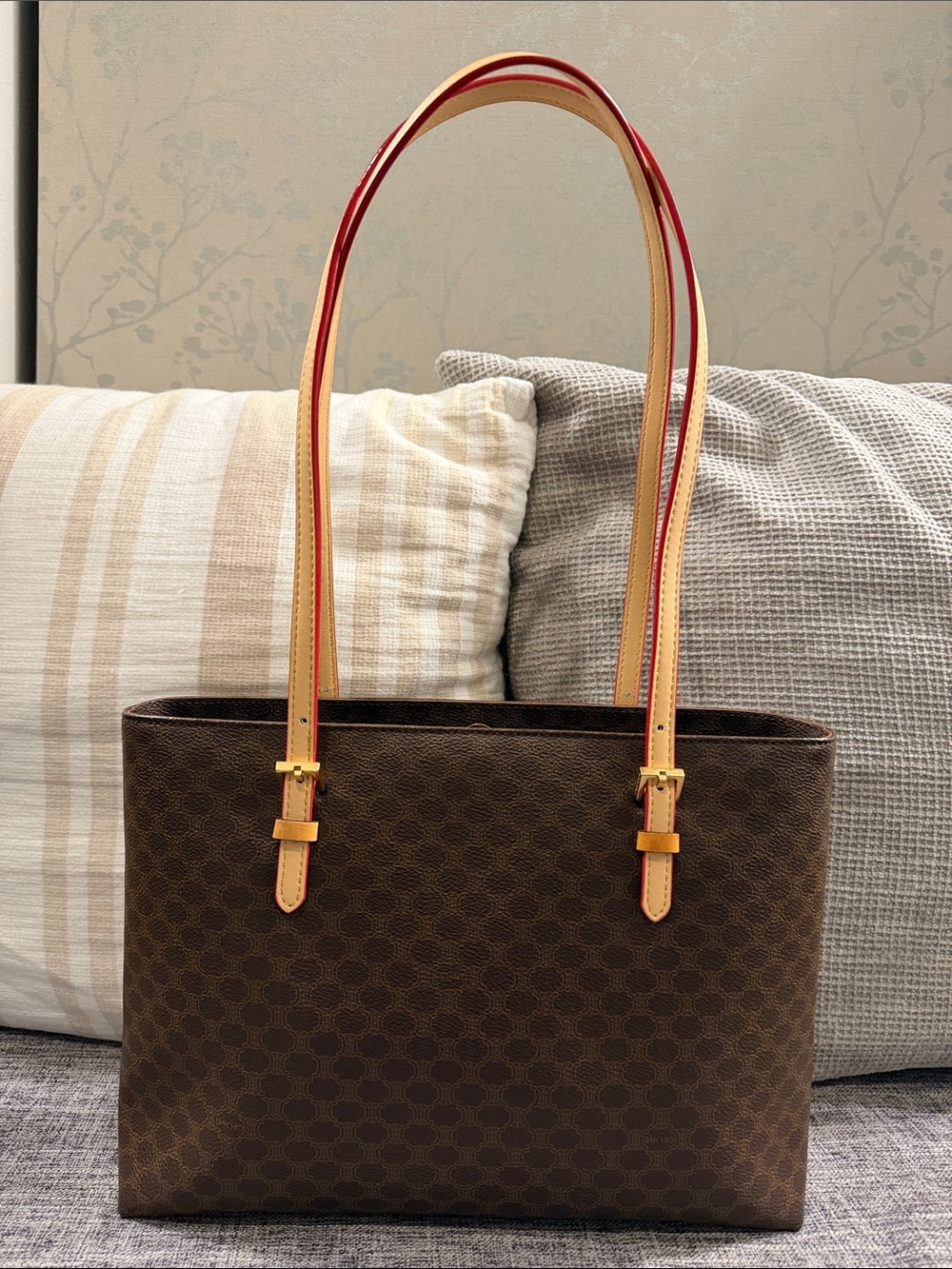 Celine Classic Brown Tote Bag with Tan Straps